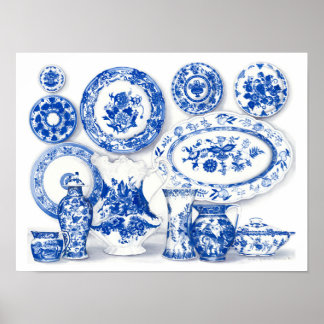 Blue Porcelain Watercolor Art Poster