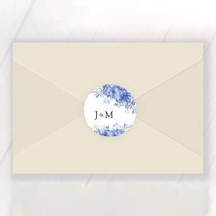 Blue Porcelain Wedding Classic Round Sticker