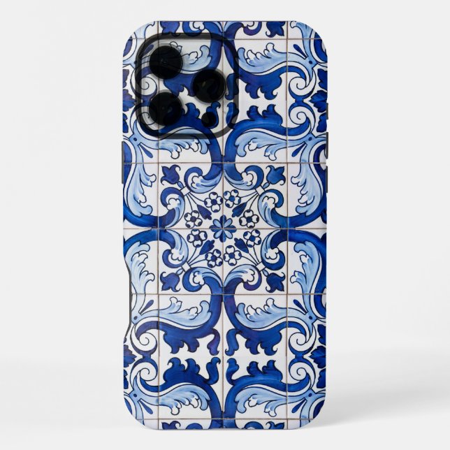 Blue Portuguese Azulejo Glazed Tile Pattern iPhone Case (Back)
