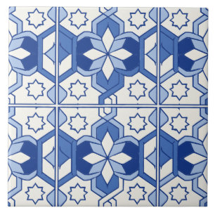 Blue Portuguese Azulejo Hexagon Star Tile