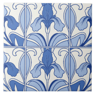 Blue Portuguese Azulejo Iris Flower Tile
