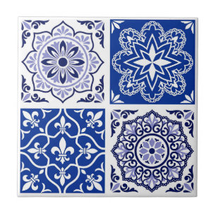 Blue Portuguese Azulejo Pattern Ceramic Tile