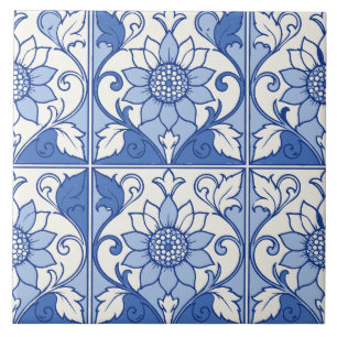 Blue Portuguese Azulejo Sunflower Tile