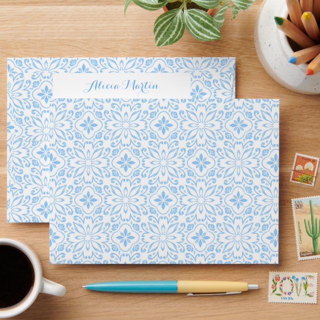 Blue Portuguese Azulejo Tiles Birthday Envelope (Desk)