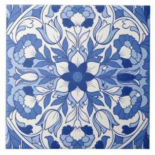 Blue Portuguese Azulejo Tulip Medallion Ceramic Tile