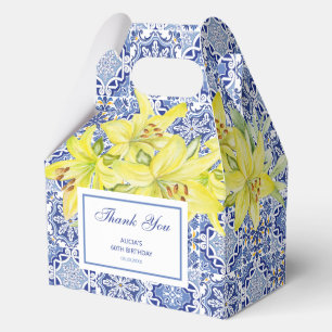 Blue Portuguese Azulejo Yellow Lily Thank You Favour Box