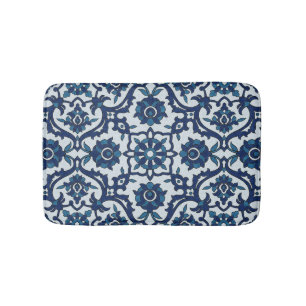 Blue Portuguese Azulejos Floral Tile Pattern Bath Mat