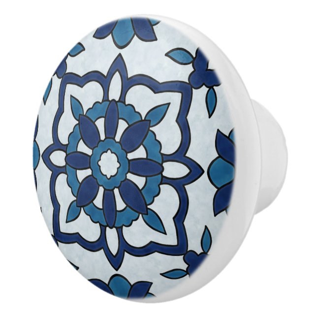 Blue Portuguese Azulejos Floral Tile Pattern  Ceramic Knob (Right)
