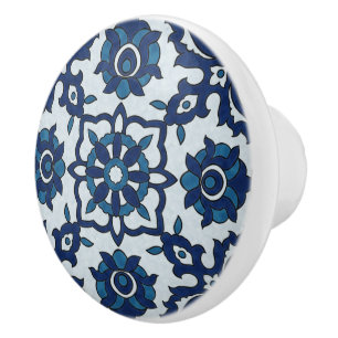 Blue Portuguese Azulejos Floral Tile Pattern Ceramic Knob