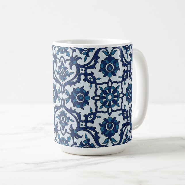 Blue Portuguese Azulejos Floral Tile Pattern Coffee Mug (Front Right)