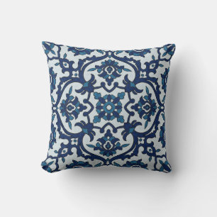 Blue Portuguese Azulejos Floral Tile Pattern Cushion