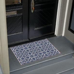 Blue Portuguese Azulejos Floral Tile Pattern Doormat