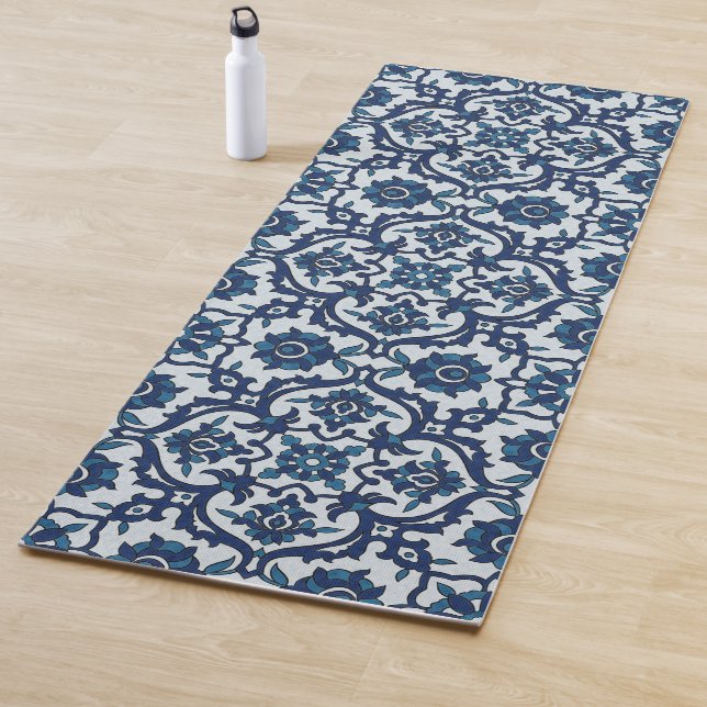 Blue Portuguese Azulejos Floral Tile Pattern Yoga Mat (In Situ)