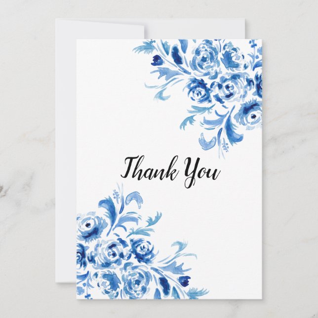 Blue Portuguese Floral Pattern Thank You Card (Front)