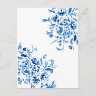 Blue Portuguese Floral Watercolor Postcard