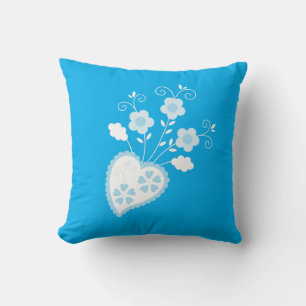 Blue Portuguese romantic blossom heart Cushion
