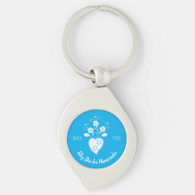Blue Portuguese romantic heart Key Ring (Front)