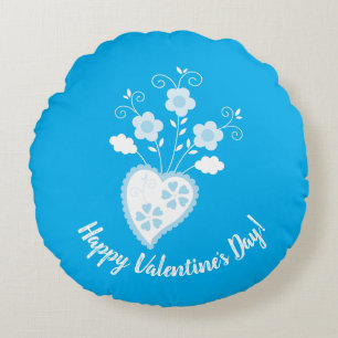 Blue Portuguese romantic heart Round Cushion