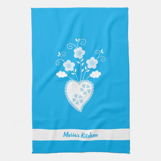 Blue Portuguese romantic heart Tea Towel (Vertical)