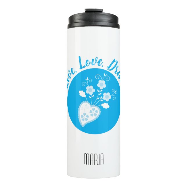 Blue Portuguese romantic heart Thermal Tumbler (Front)