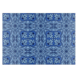 Blue Portuguese Tile Glass Cutting Board