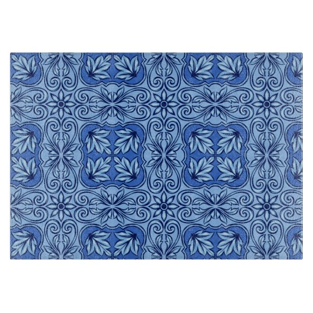 Blue Portuguese Tile Glass Cutting Board (Front)