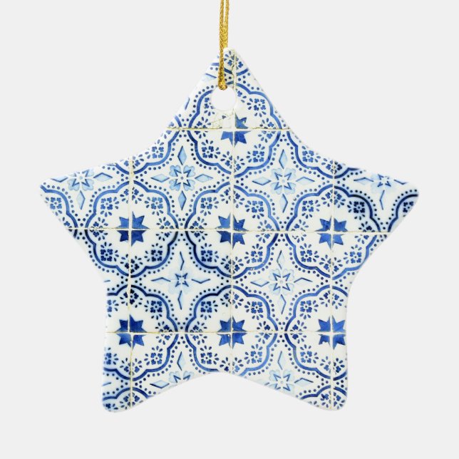 Blue, Portuguese Tiles Ceramic Tree Decoration (Front)