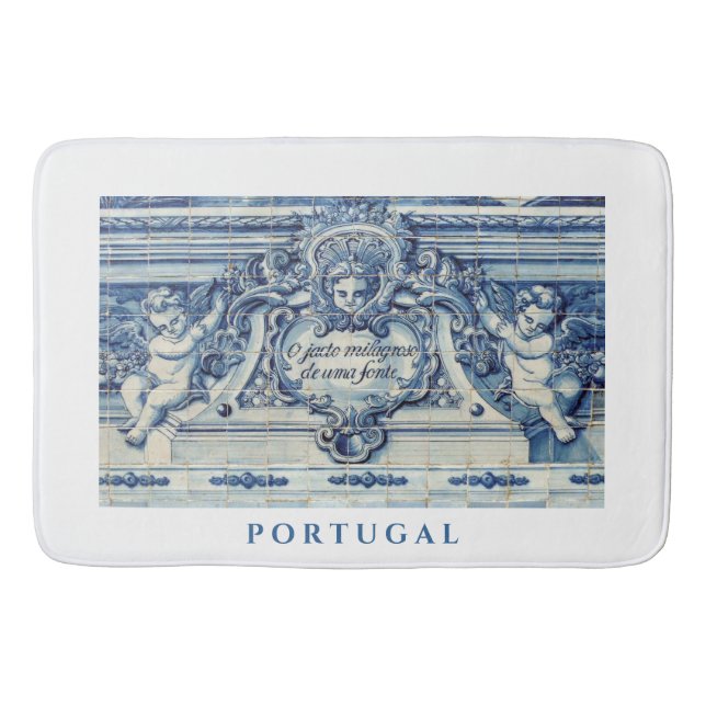 Blue Portuguese Tiles with Angels Bath Mat (Front)