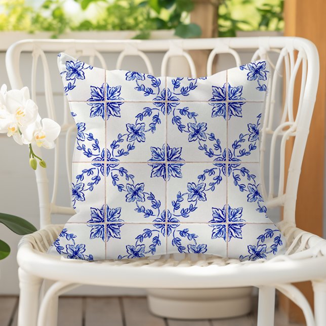 Blue Portuguese Vintage Mosaic Tile Pattern Cushion (Creator Uploaded)