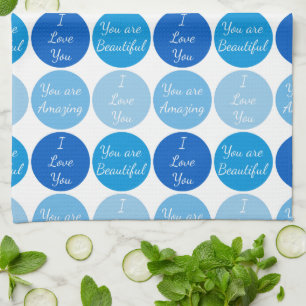 Blue Positive Affirmation Word Pattern Tea Towel