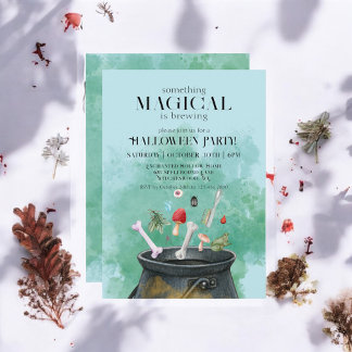 Blue Potions & Spells Witches Cauldron Halloween Invitation