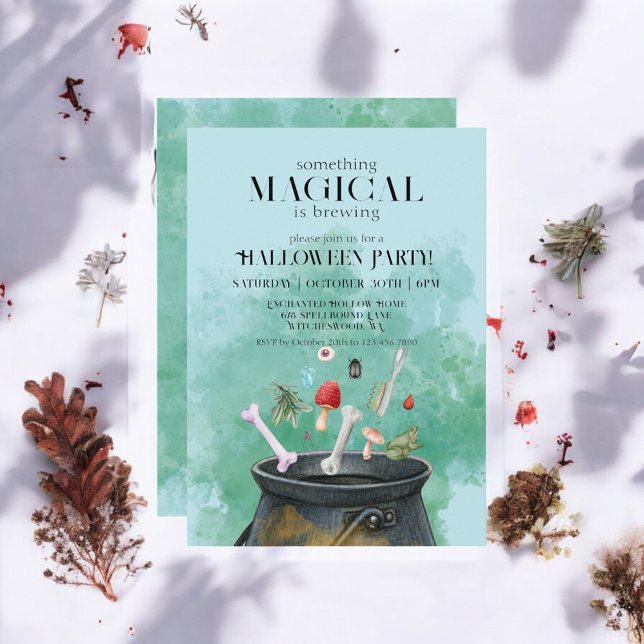 Blue Potions & Spells Witches Cauldron Halloween Invitation (Creator Uploaded)