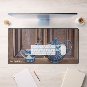 Blue Poultry Teapot And Cup Desk Mat