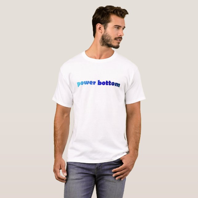Blue Power Bottom LGBT NSFW tee (Front Full)