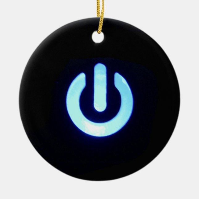 Blue Power Button Ceramic Ornament (Front)
