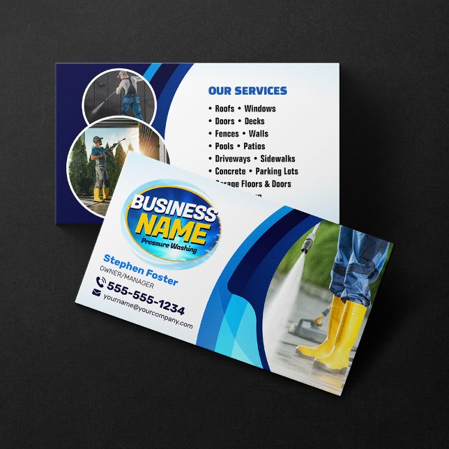 Blue Power Wash Pressure Washing Cleaning Business Card (Creator Uploaded)