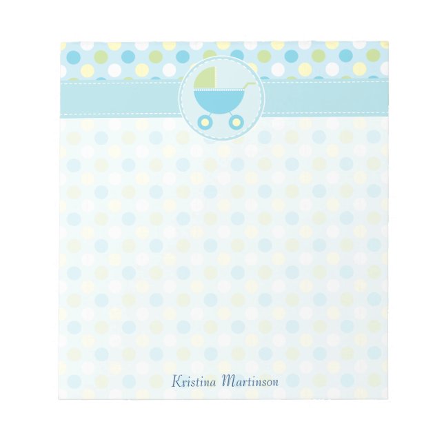 Blue Pram and Polka Dots Notepad (Front)