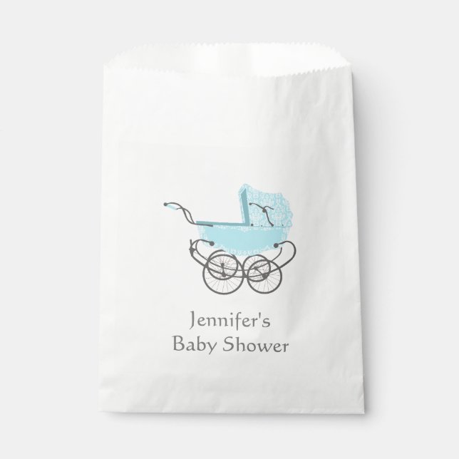 Blue Pram Baby Shower Favour Bag (Front)