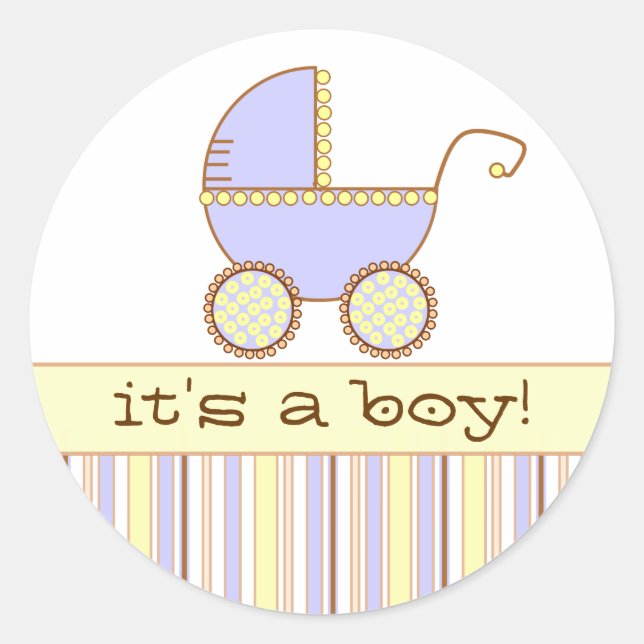 Blue Pram - It's a Boy! Classic Round Sticker (Front)