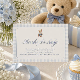 Blue Preppy Books for Baby Card Teddy Bear 3.5x5