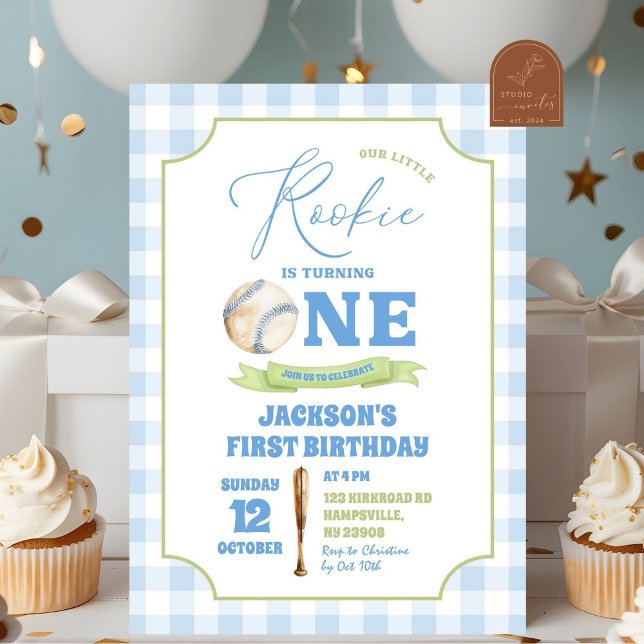 Blue Preppy Little Rookie Baseball Birthday Invitation (Creator Uploaded)