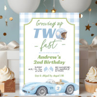 Blue Preppy Retro TWO Fast Birthday Invitation