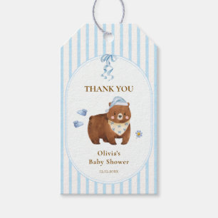 Blue Preppy Stripe We Can Bearly Wait Baby Shower Gift Tags