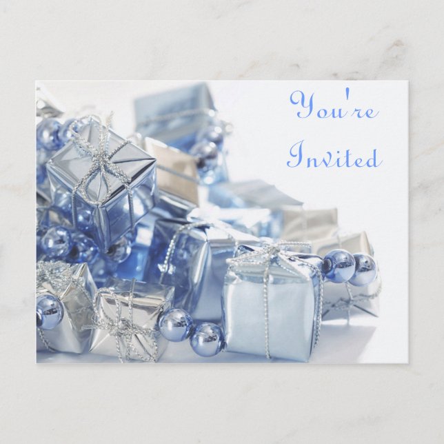 Blue Presents and Pearls Invitation Postcard (Front)