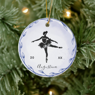 Blue Prima Ballerina Silhouette Name & Year Cute Ceramic Ornament