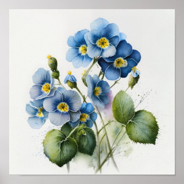 Blue Primrose Flowers Art Print Poster (Front)