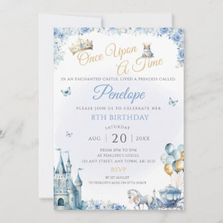 Blue Princess Birthday Party Invite Fairy Tale