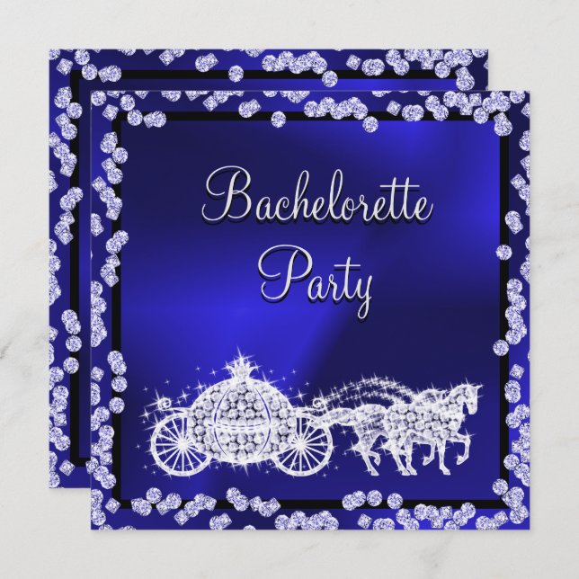 Blue Princess Coach & Horses Bachelorette Party Invitation (Front/Back)