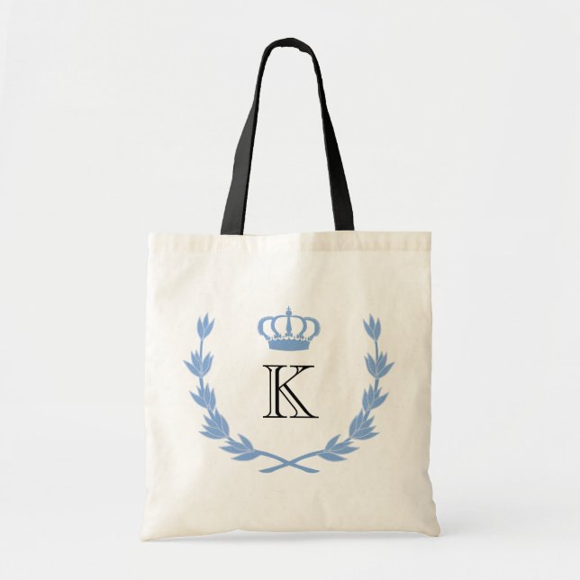 Blue Princess Crown & Monogram Tote Bag (Front)