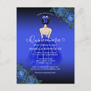 Blue Princess Gold Birthday Quinceañera Invitation Postcard